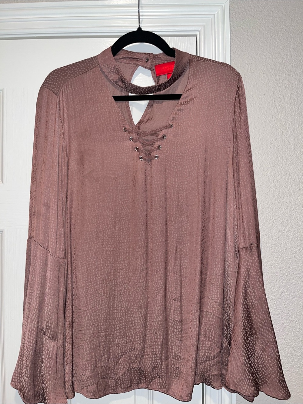Jennifer Lopez Mauve Lace-Up Bell Sleeve Blouse